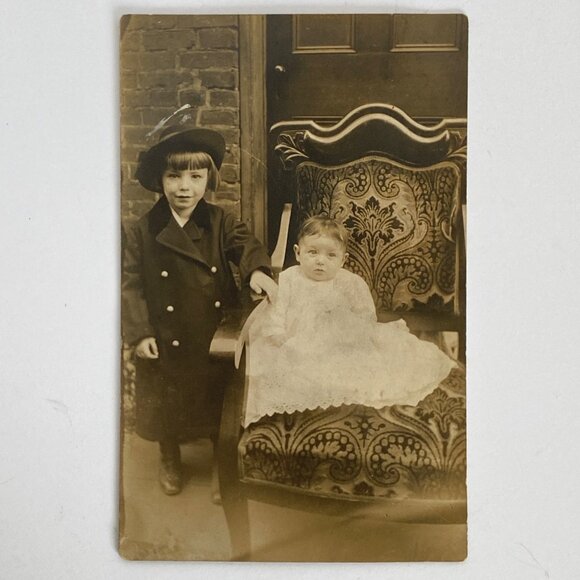 RPPC c1910 Girl and Baby Christening Gown Gel Silver CyKo Divided Back Postcard - Picture 2 of 3